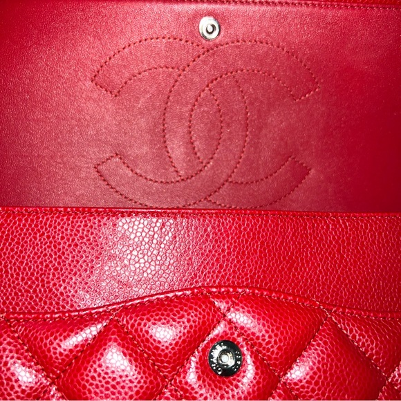 Chanel Classic, Double Flap, Quilted with Caviar leather, Jumbo Red Bag - Picture 8 of 16